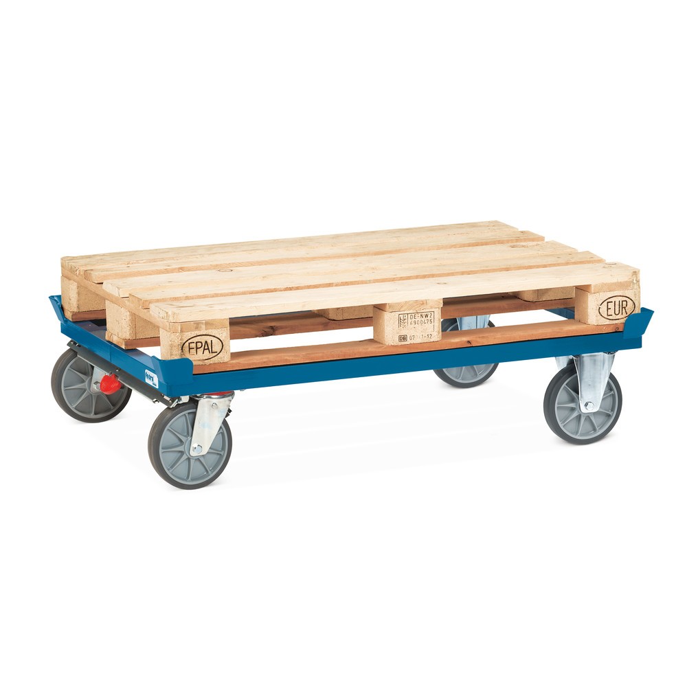 N° de l'image du produit 2 : fetra® Rouleur avec butées d’angle, capacité de charge 750 kg, pour palettes 1 200 x 800 mm, pneumatiques en TPE, avec frein central