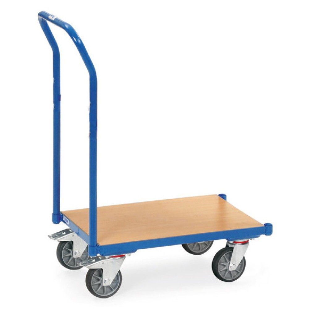 Illustration du produit: fetra® Rouleur pour bacs Euro en acier avec dossier de poussée, capacité de charge 250 kg, plateau en bois L×P 610 x 410 mm