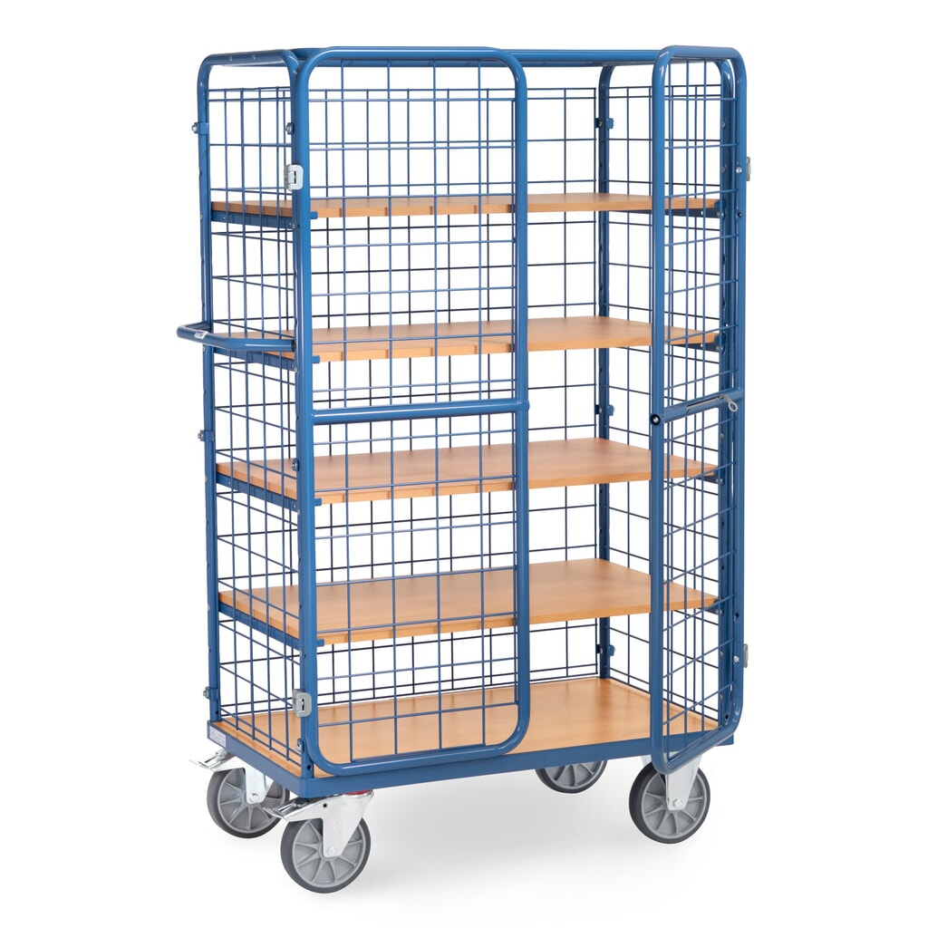 fetra® Schrankwagen, TK 600 kg, Gitterwände, mit Doppelflügeltür, 5 Etagen à 1.000 x 600 mm Produktabbildung: fetra® Schrankwagen, TK 600 kg, Gitterwände, mit Doppelflügeltür, 5 Etagen à 1.000 x 600 mm