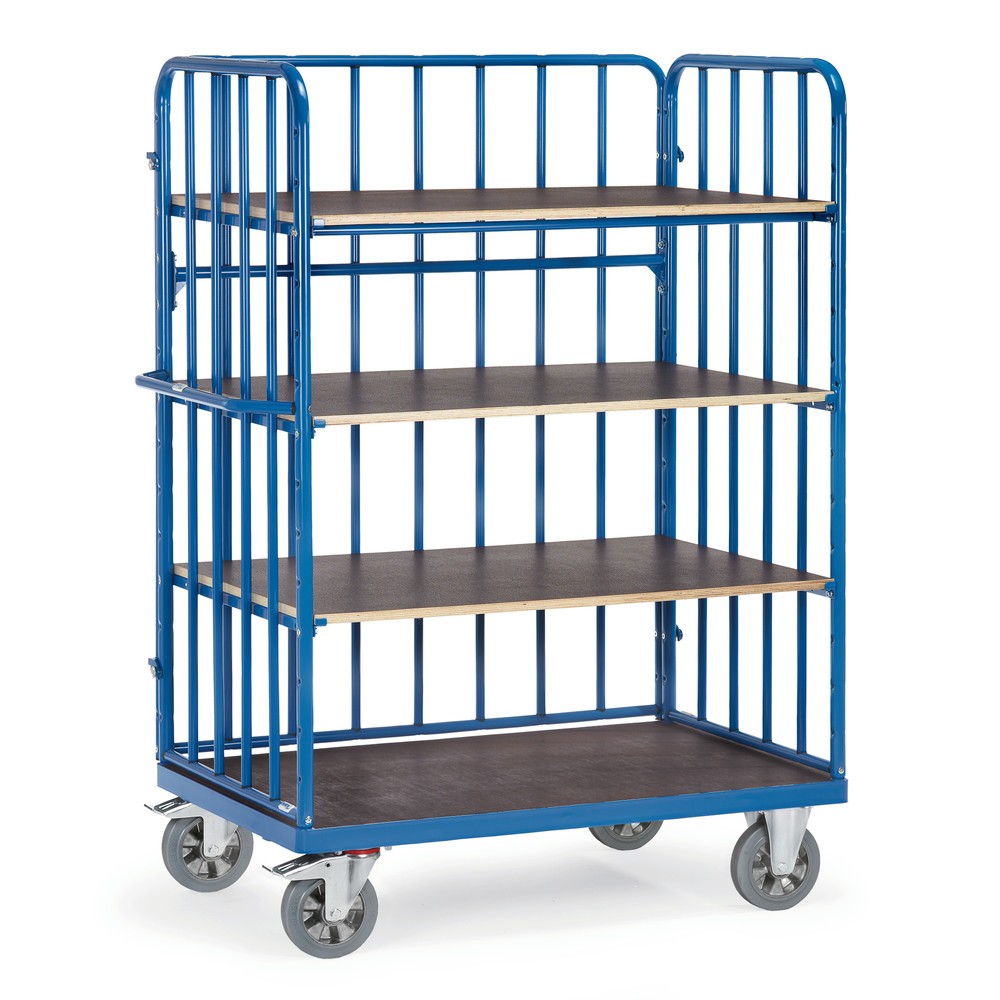 Produktabbildung: fetra® Schwerlast-Etagenwagen, 4 Etagen, 3 Gitterwände, Tragkraft 1.200 kg, HxBxL 1.817 x 724 x 824 mm