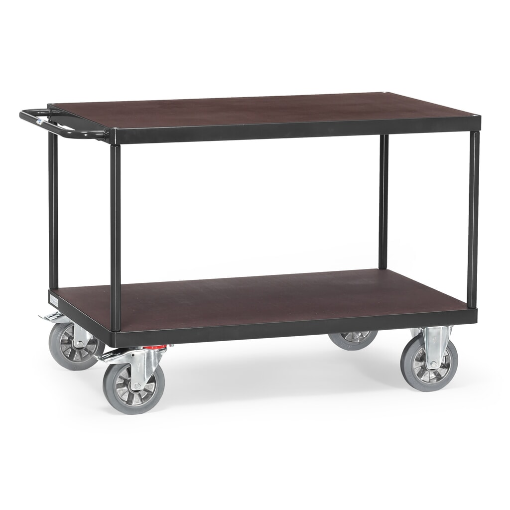fetra® Schwerlast-Tischwagen, TK 1.200 kg, 2 Etagen à 1.200 x 800 mm, anthrazitgrau Produktabbildung: fetra® Schwerlast-Tischwagen, TK 1.200 kg, 2 Etagen à 1.200 x 800 mm, anthrazitgrau