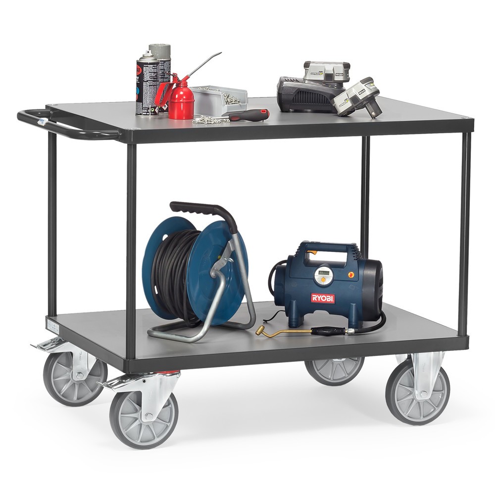 N° de l'image du produit 3 : fetra® Servante et chariot de montage, version lourde, 2 plateaux de 500 x 850 mm, gris anthracite