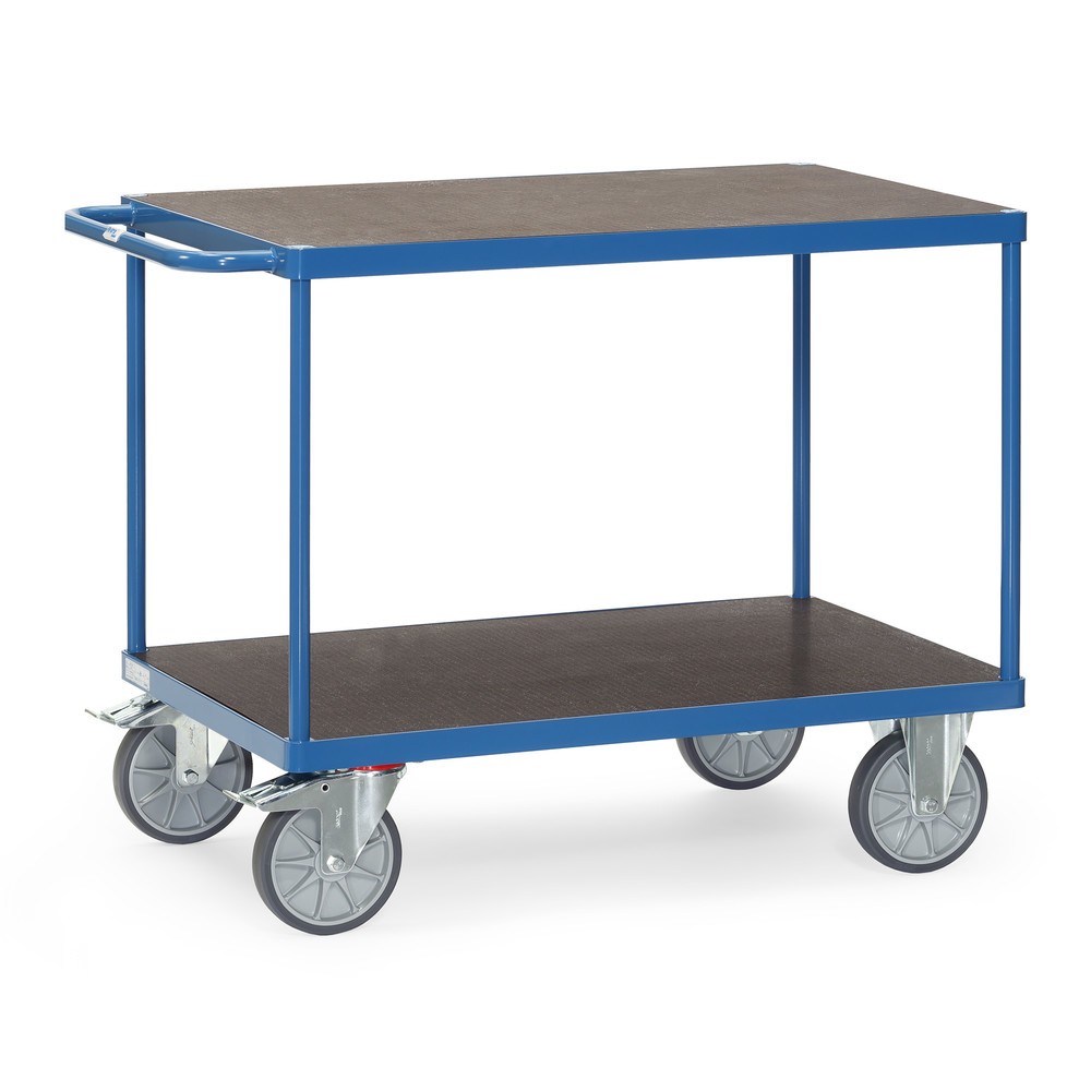 Illustration du produit: fetra® Servante et chariot de montage, version lourde, surface de chargement antidérapante, 2 plateaux à 500 x 850 mm, bleu brillant