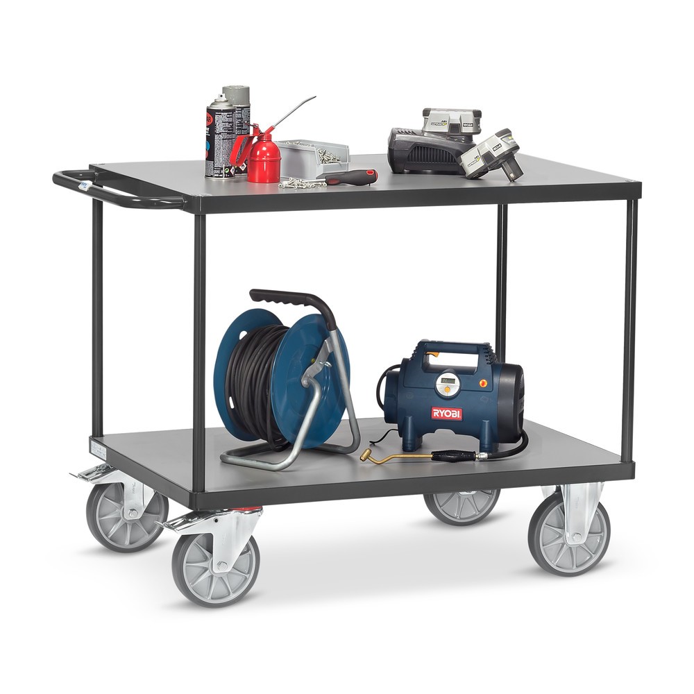 N° de l'image du produit 4 : fetra® Servante et chariot de montage, version lourde, 2 plateaux de 500 x 850 mm, gris anthracite