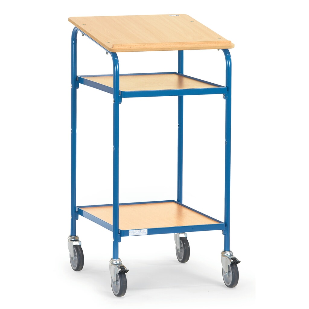 Produktabbildung: fetra® Rollpult Premium, offen, 2 Ablageböden