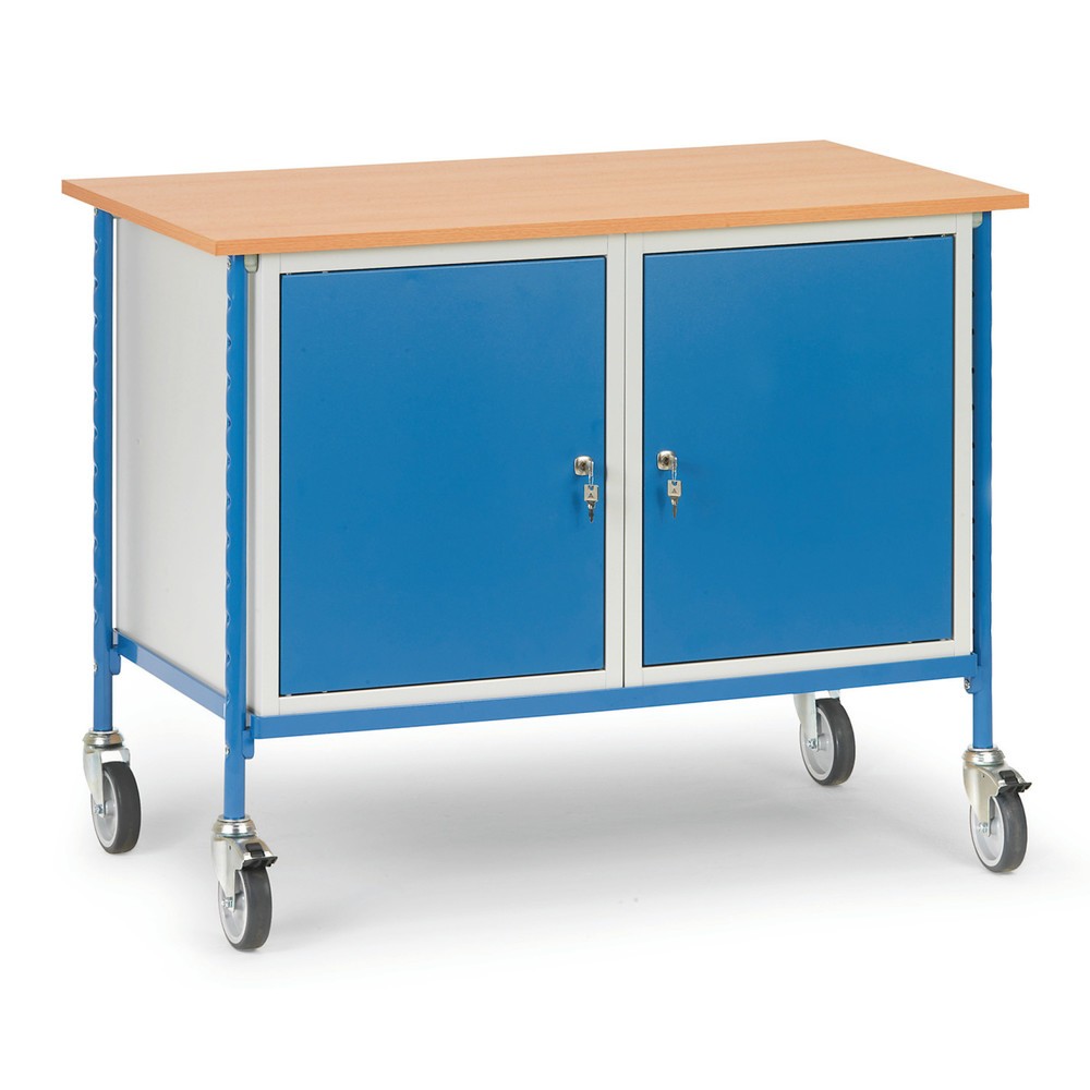 Illustration du produit: Table roulante fetra®, capacité de charge 150 kg, 2 armoires en acier