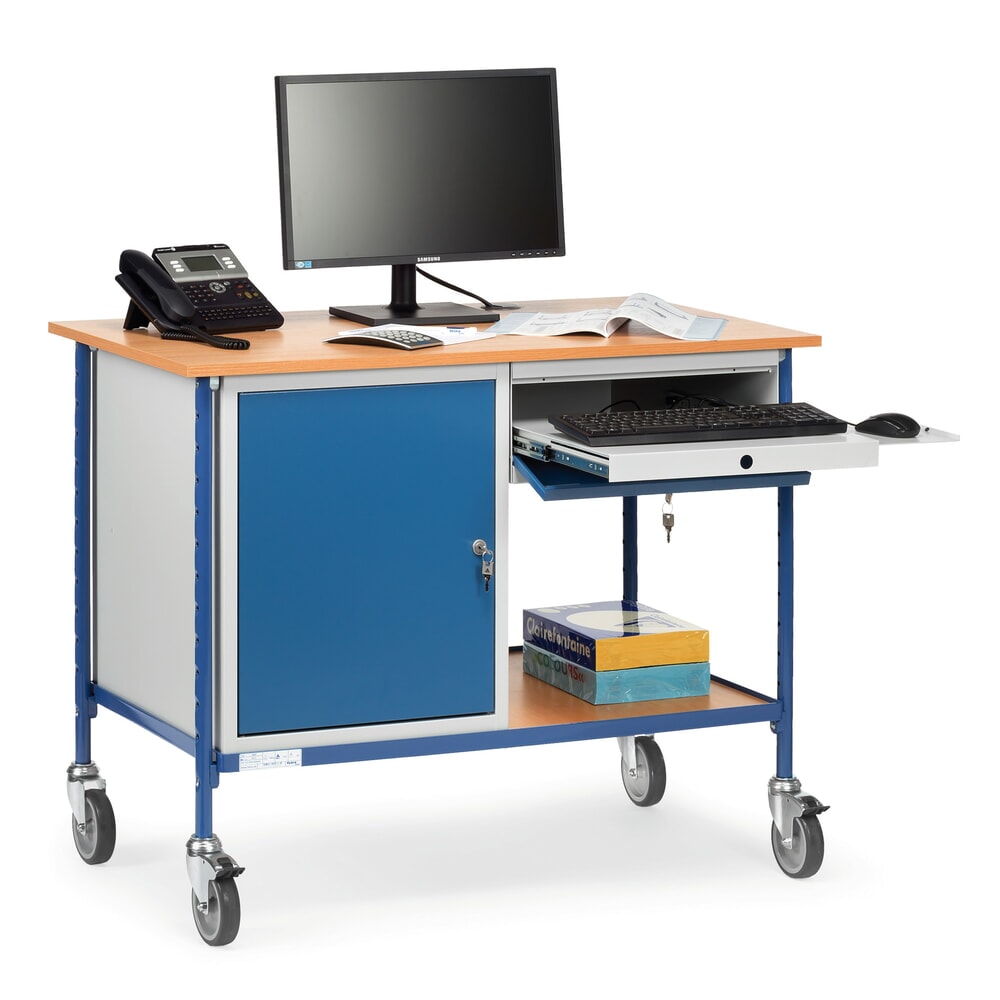N° de l'image du produit 2 : Table roulante fetra®, capacité de charge 150 kg, 1 armoire en acier, 1 tiroir