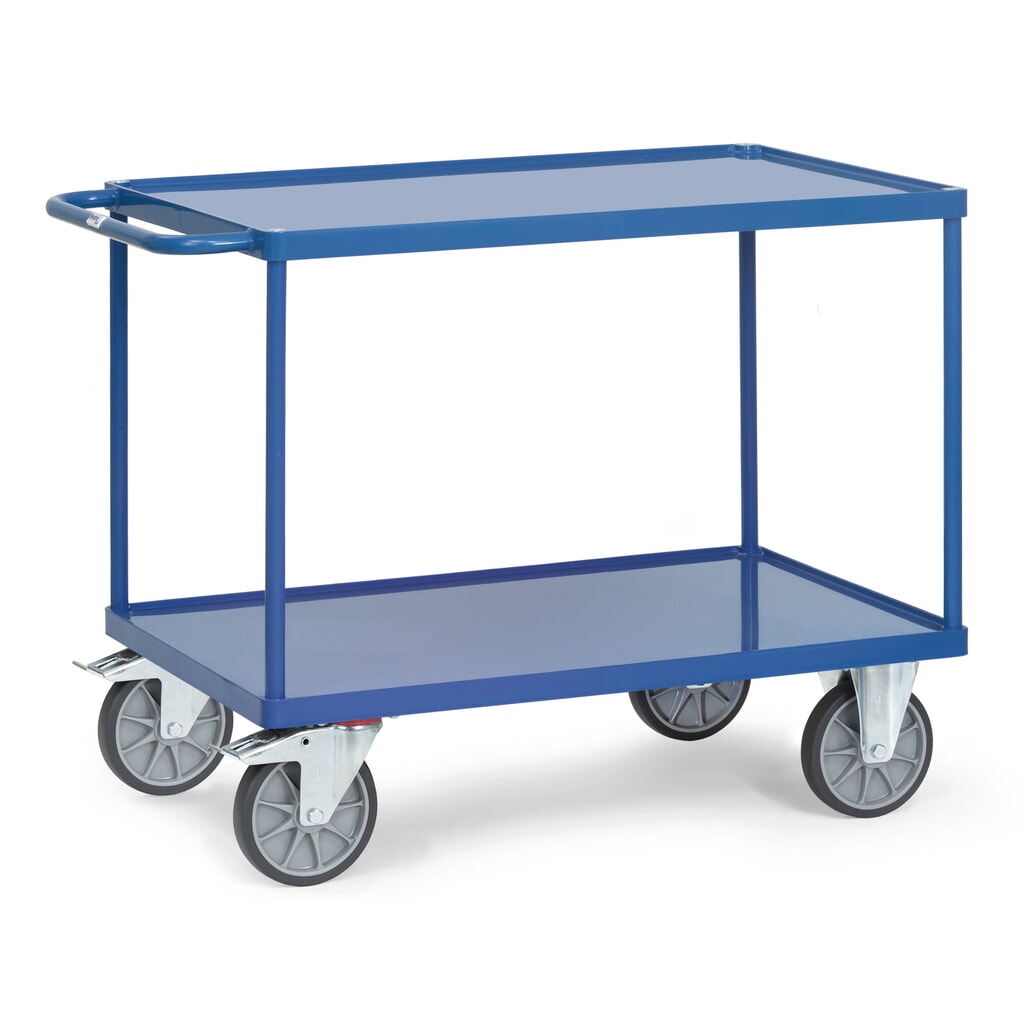 fetra® Tisch- und Montagewagen mit 2 Stahlblechwannen, Ladefläche 1.000 x 600 mm Produktabbildung: fetra® Tisch- und Montagewagen mit 2 Stahlblechwannen, Ladefläche 1.000 x 600 mm