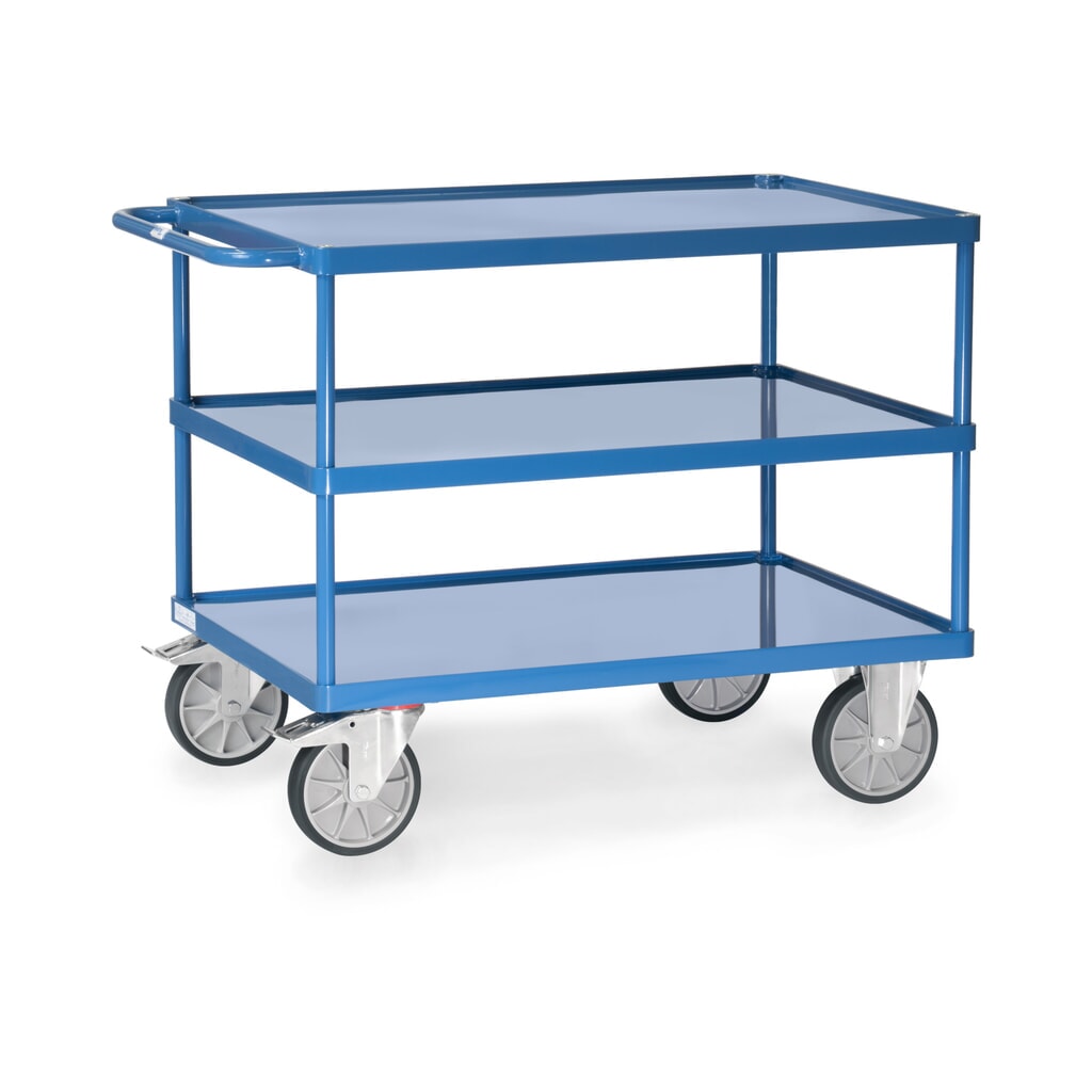 fetra® Tisch- und Montagewagen mit 3 Stahlblechwannen, Ladefläche à 1.000 x 600 mm Produktabbildung: fetra® Tisch- und Montagewagen mit 3 Stahlblechwannen, Ladefläche à 1.000 x 600 mm