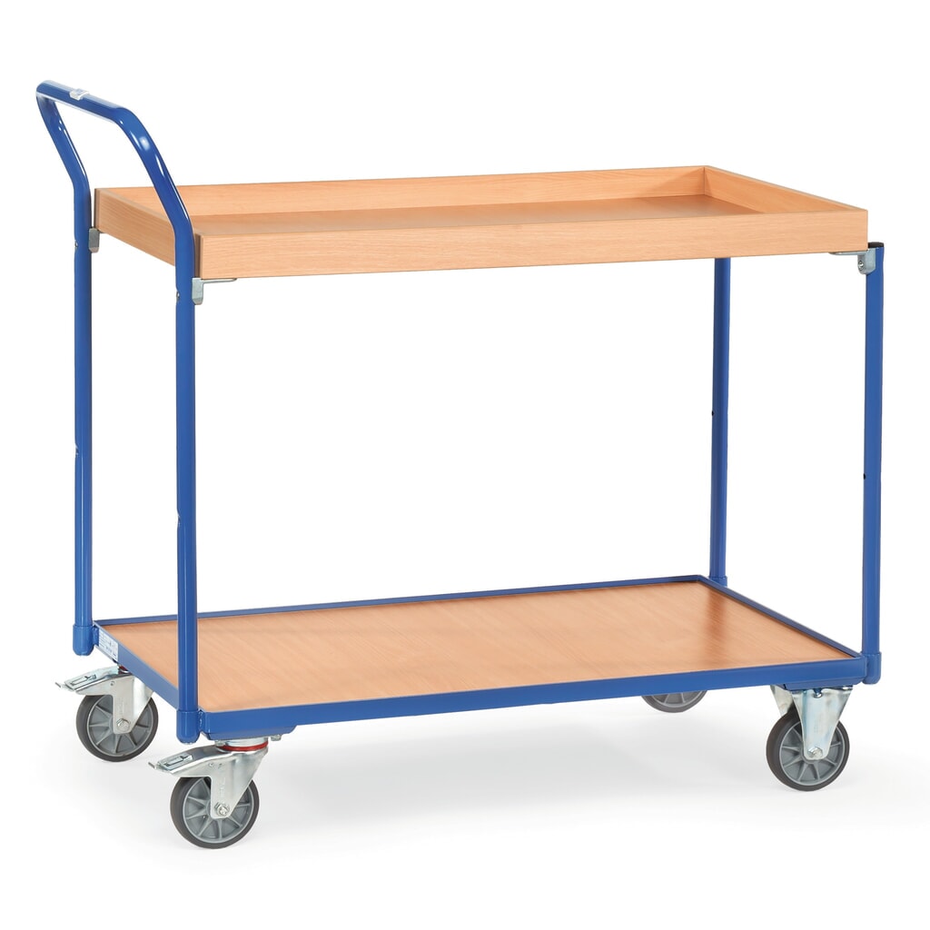 Produktabbildung: fetra® Tischwagen, 1 Holzboden + 1 Holzkasten à 1.000 x 600 mm, Höhe 1.030 mm