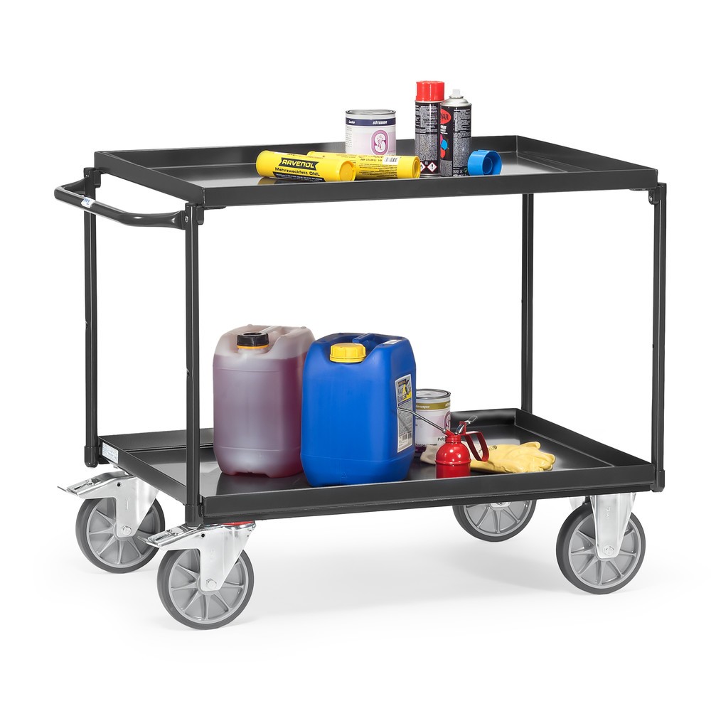 Produktabbildung Nr. 3: fetra® Tischwagen mit öldichten Wannen, 2 Etagen à 850 x 500 mm, waagerechter Bügel, anthrazitgrau