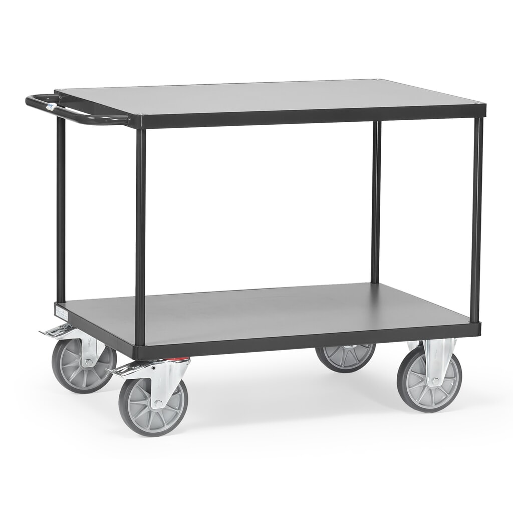 Produktabbildung: fetra® Schwerer Tisch- und Montagewagen, 2 Etagen à 500 x 850 mm, anthrazitgrau