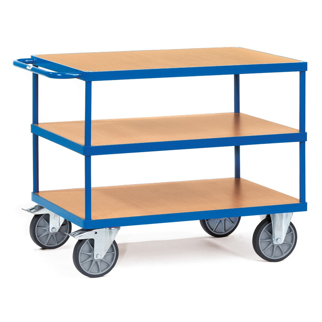 Produktabbildung: fetra® Schwerer Tisch- und Montagewagen, 3 Etagen à 700 x 1.000 mm