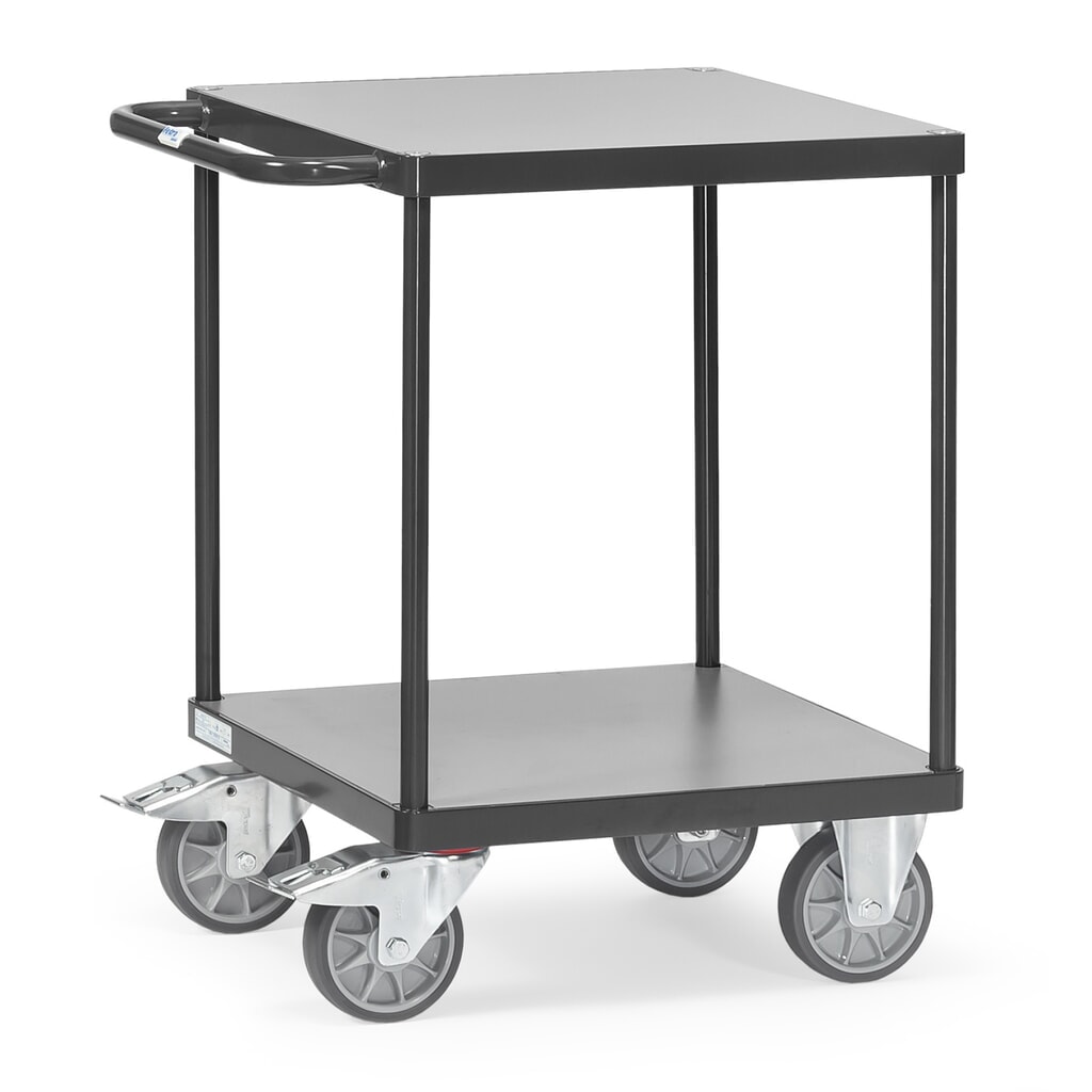 Produktabbildung: fetra® Schwerer Tisch- und Montagewagen, 2 Etagen à 600 x 600 mm, anthrazitgrau