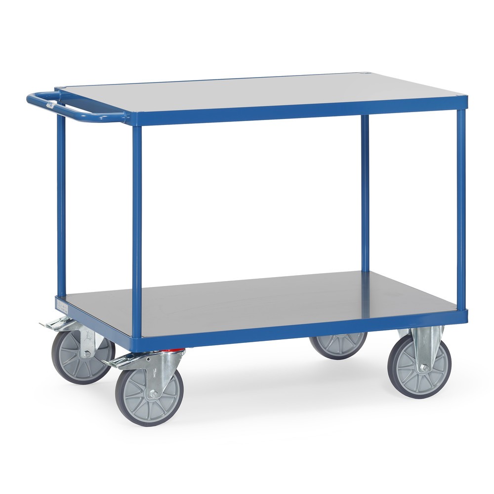 Produktabbildung: fetra® Schwerer Tisch- und Montagewagen, witterungsfeste Ladefläche, 2 Etagen à 500 x 850 mm, brillantblau