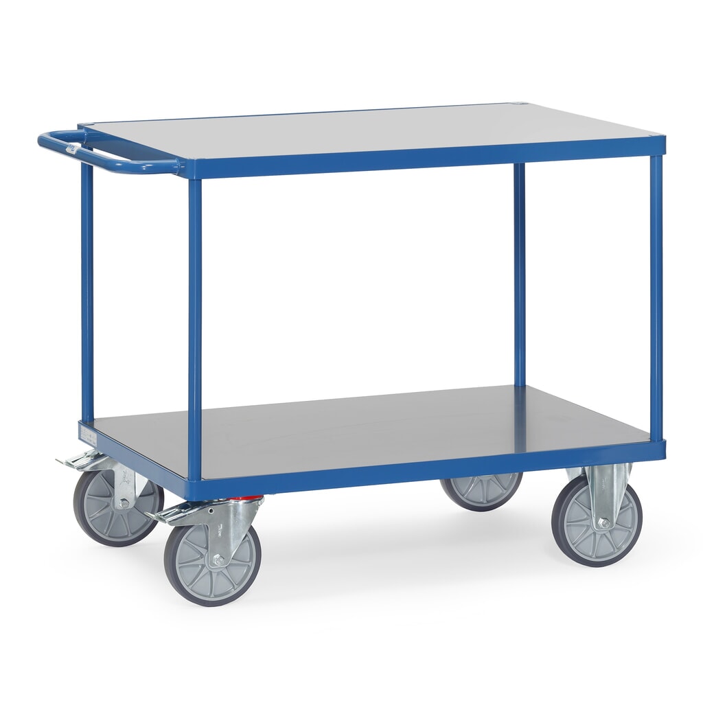 Produktabbildung: fetra® Schwerer Tisch- und Montagewagen, witterungsfeste Ladefläche, 2 Etagen à 600 x 1.000 mm, brillantblau