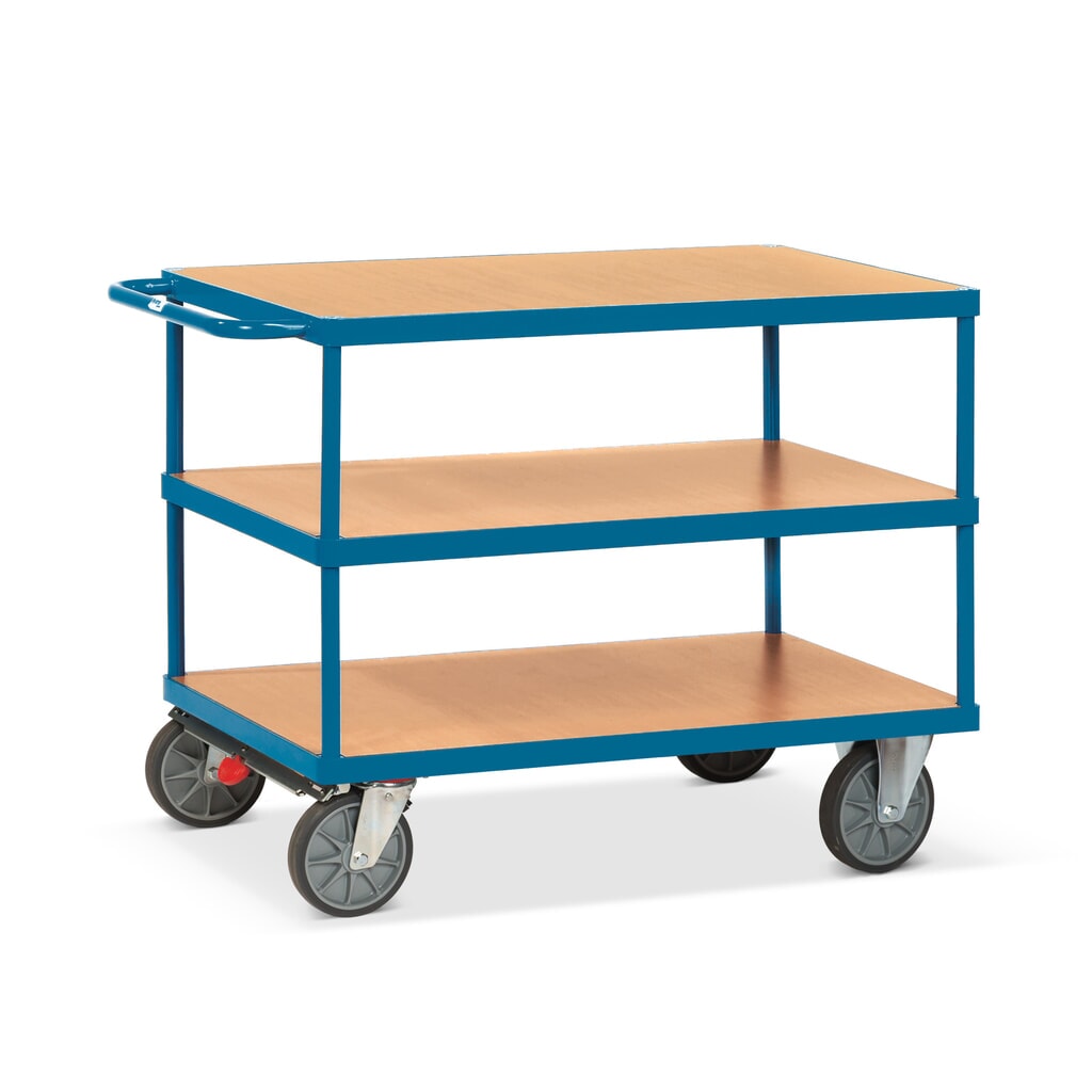 Produktabbildung: fetra® Schwerer Tisch- und Montagewagen, 3 Etagen à 700 x 1.000 mm, mit Zentralbremse