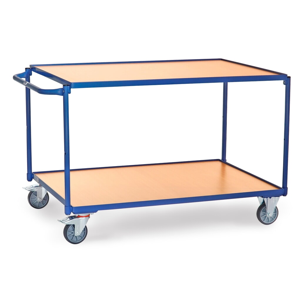 fetra® Tischwagen, TK 300 kg, 2 Etagen à 1.200 x 800 mm, waagerechter Schiebebügel Produktabbildung: fetra® Tischwagen, TK 300 kg, 2 Etagen à 1.200 x 800 mm, waagerechter Schiebebügel