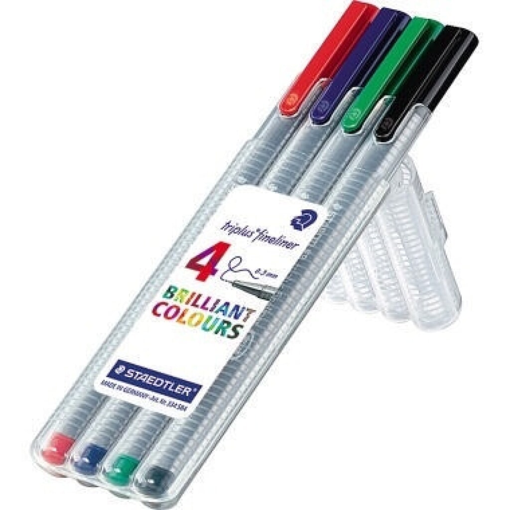 STAEDTLER Fineliner triplus 334 SB4 0,3mm sortiert 4 St./Pack. Produktabbildung: STAEDTLER Fineliner triplus 334 SB4 0,3mm sortiert 4 St./Pack.