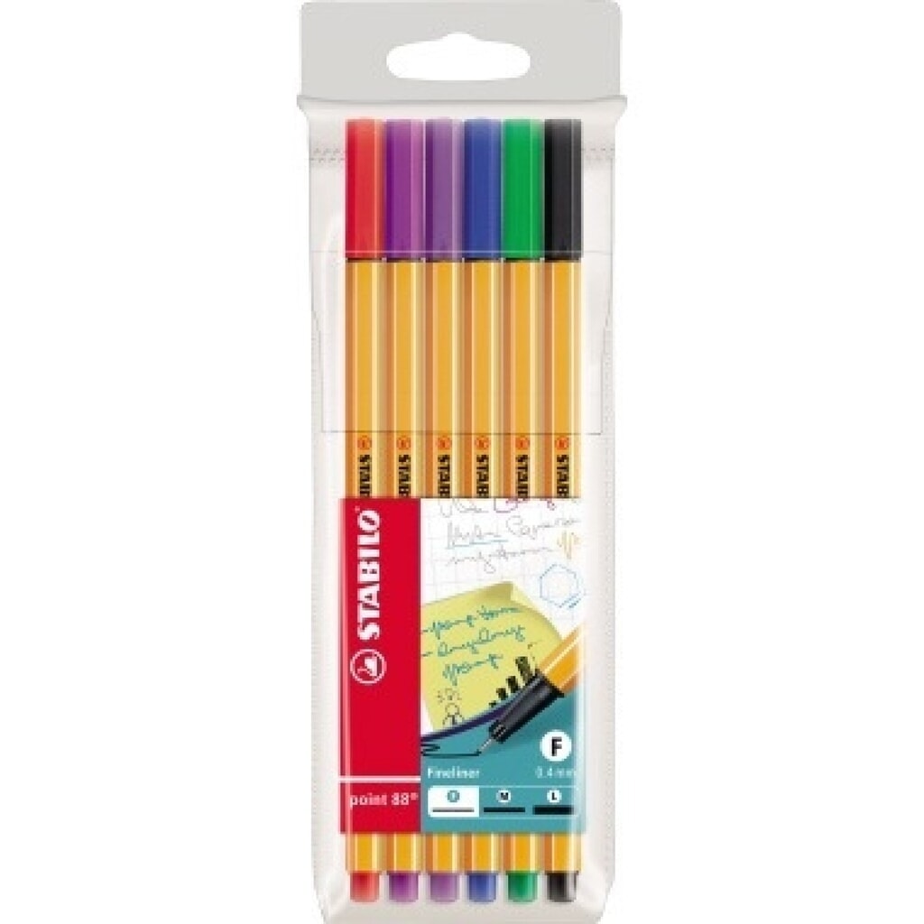 STABILO Fineliner point 88 88/6 0,4mm farbig sortiert 6 St./Pack. Produktabbildung: STABILO Fineliner point 88 88/6 0,4mm farbig sortiert 6 St./Pack.