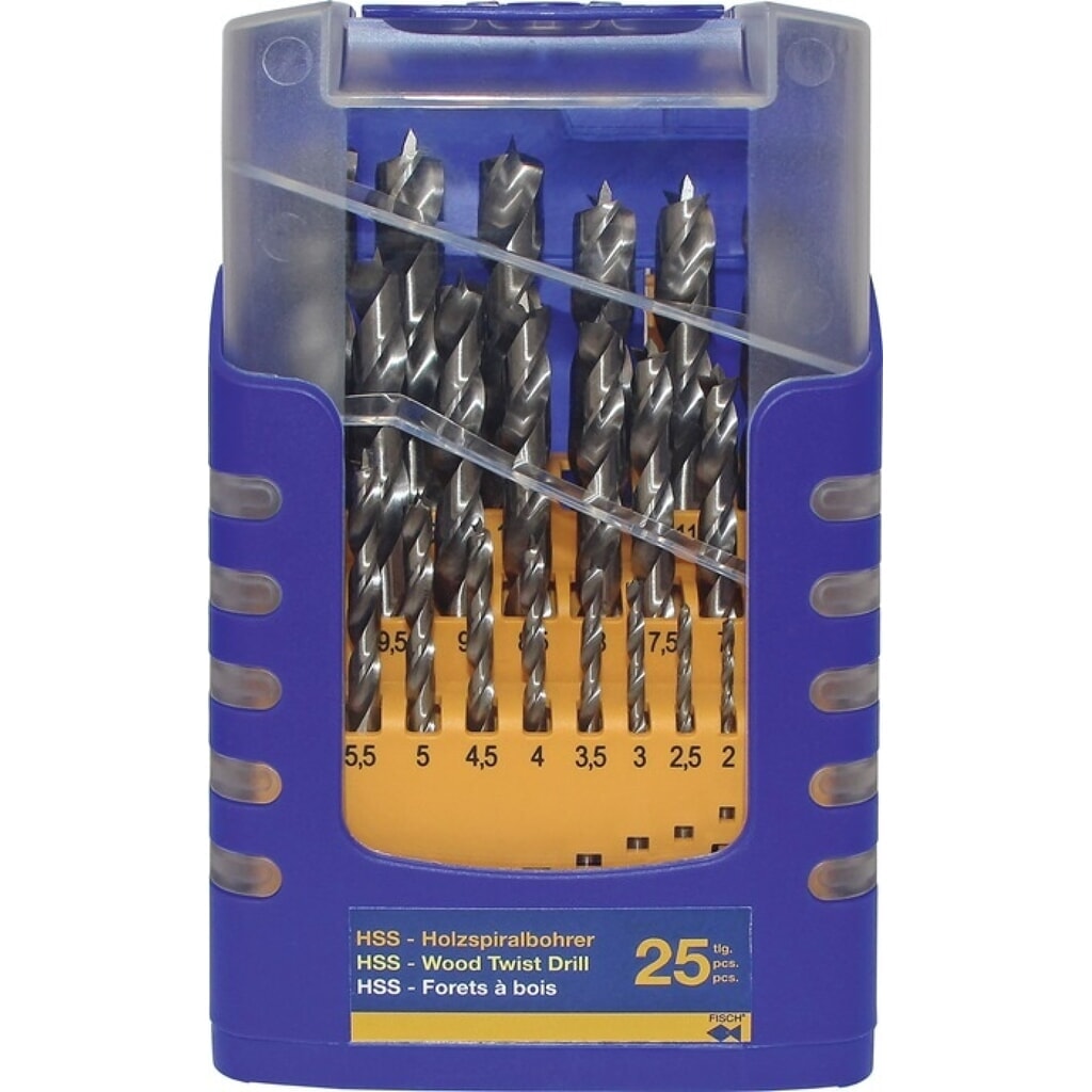 FISCH-TOOLS Holzspiralbohrersatz 013G 25-tlg.D.1-13mm 0,5mm steig.HSS Produktabbildung: FISCH-TOOLS Holzspiralbohrersatz 013G 25-tlg.D.1-13mm 0,5mm steig.HSS