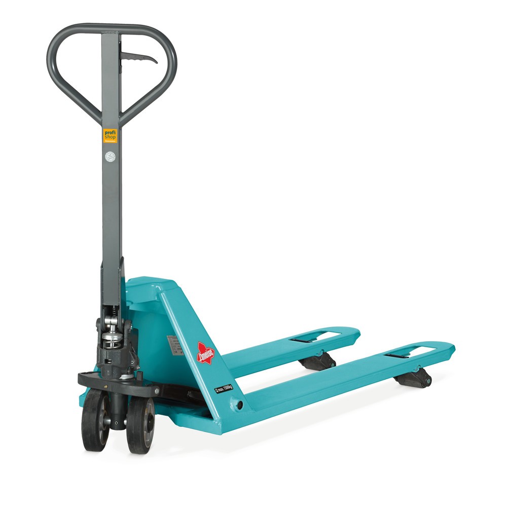 Produktabbildung: C-Ware Niederflur-Handhubwagen Ameise®, GL 1.150 mm, Vollgummi/Polyurethan, RAL 5018 türkisblau