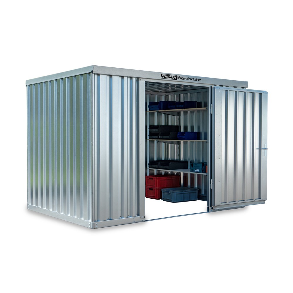 Produktabbildung Nr. 1: FLADAFI® Materialcontainer 10m², verzinkt, zerlegt, ohne Boden, Maße außen 5080x2170x2115 mm, Einzelflügeltür, mittig in Stirnseite