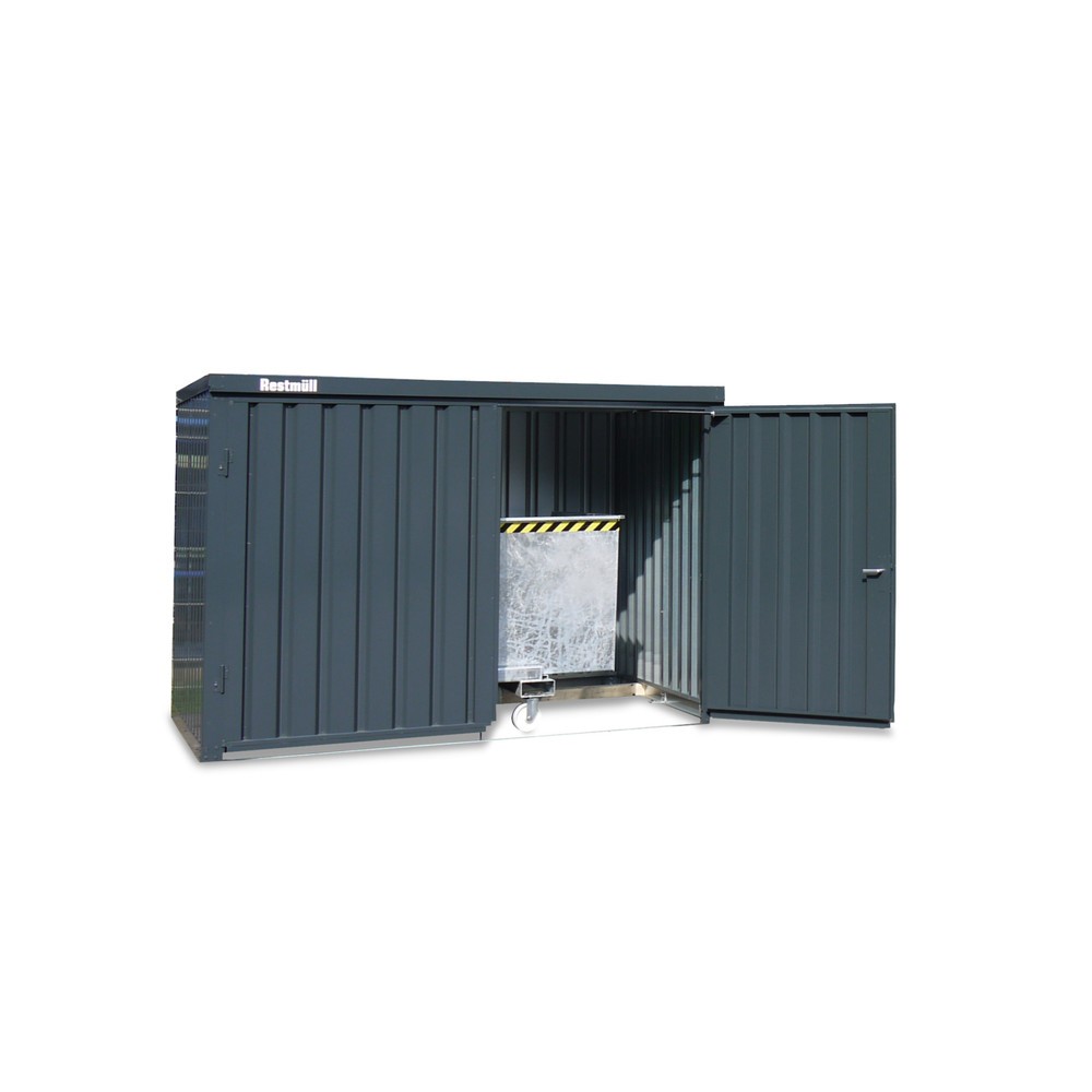 Produktabbildung Nr. 1: FLADAFI® Materialcontainer 12m², verzinkt, zerlegt, ohne Boden, Maße außen 6080x2170x2115 mm, Doppelflügeltür (asymmetrische Teilung), mittig in Stirnseite