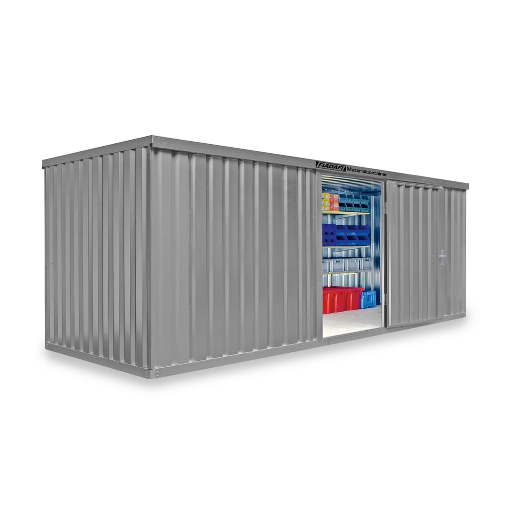 Produktabbildung: FLADAFI® Materialcontainer Einzelmodul, lackiert, HxBxT 2.150 x 6.080 x 2.170 mm, montiert, Holzfußboden, lichtgrau