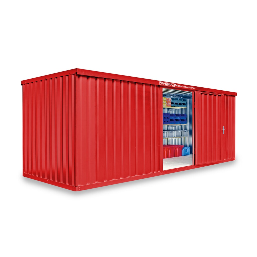 FLADAFI® Materialcontainer Einzelmodul, lackiert, HxBxT 2.150 x 6.080 x 2.170 mm, montiert, Holzfußboden, feuerrot Produktabbildung: FLADAFI® Materialcontainer Einzelmodul, lackiert, HxBxT 2.150 x 6.080 x 2.170 mm, montiert, Holzfußboden, feuerrot