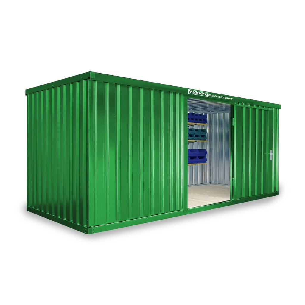FLADAFI® Materialcontainer Einzelmodul, lackiert, HxBxT 2.150 x 5.080 x 2.170 mm, montiert, Holzfußboden, grasgrün Produktabbildung: FLADAFI® Materialcontainer Einzelmodul, lackiert, HxBxT 2.150 x 5.080 x 2.170 mm, montiert, Holzfußboden, grasgrün