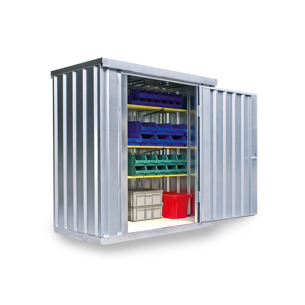 Produktabbildung: FLADAFI® Materialcontainer Einzelmodul, HxBxT 2.150 x 2.100 x 1.140 mm, montiert, Holzfußboden, verzinkt