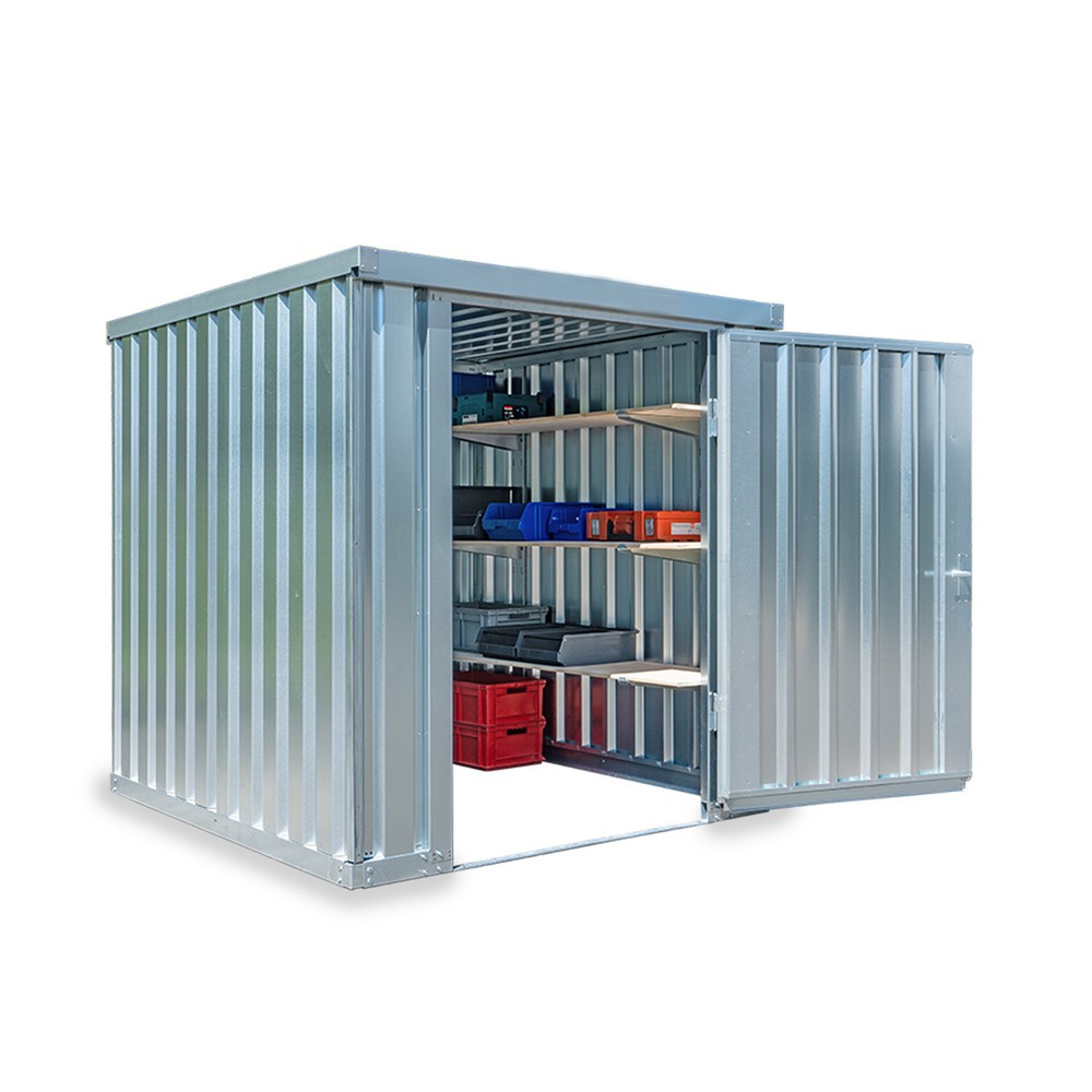 Produktabbildung: FLADAFI® Materialcontainer Einzelmodul, HxBxT 2.150 x 2.100 x 2.170 mm, zerlegt, Holzfußboden, verzinkt