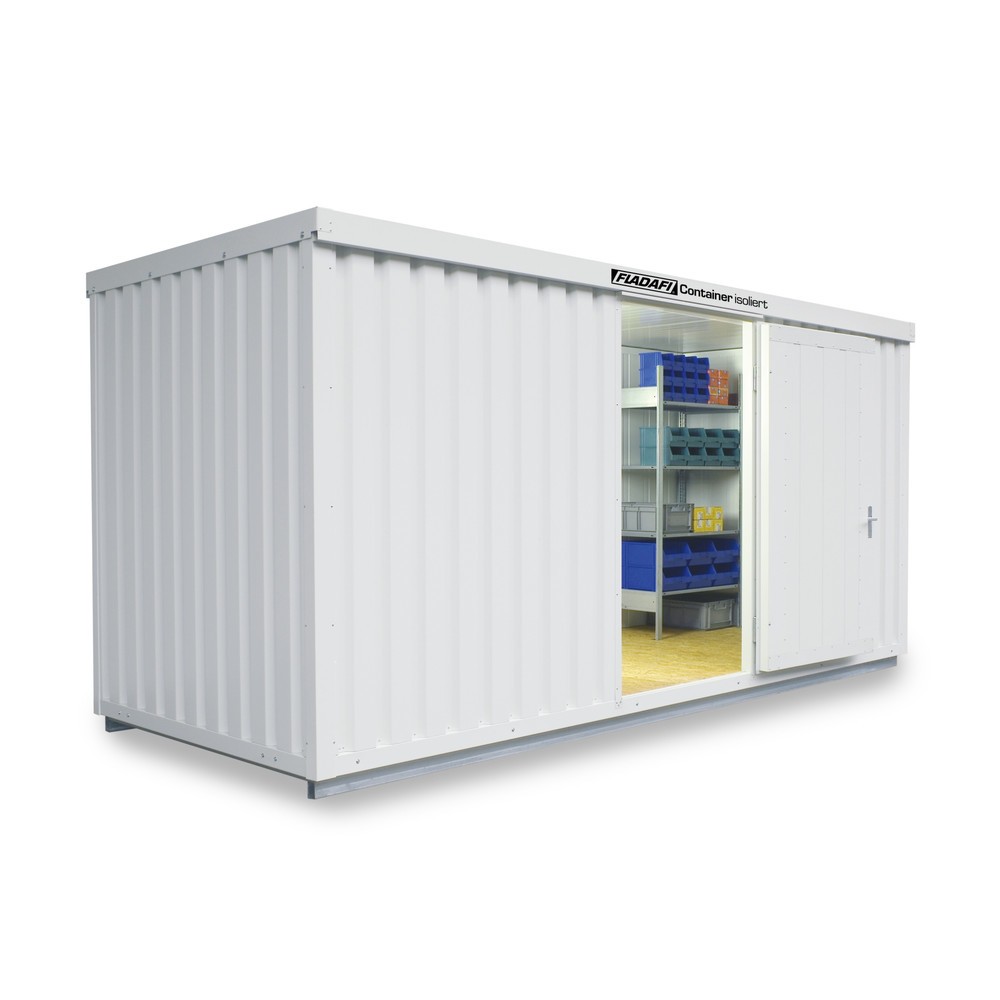 Produktabbildung: FLADAFI® Materialcontainer 10m², isoliert, mit isoliertem Boden, Maße außen 5080x2170x2500 mm, Einzelflügeltür, mittig in Breitseite