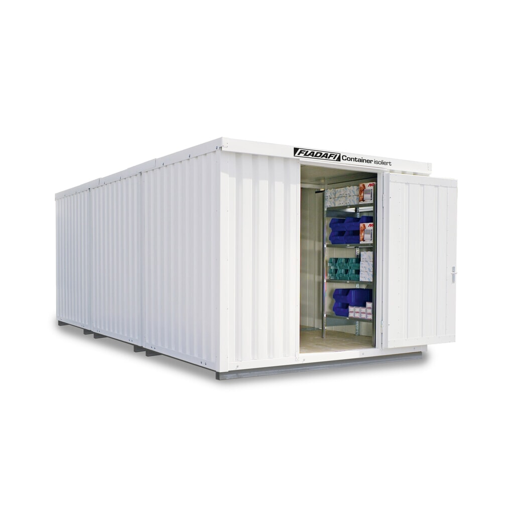FLADAFI® Materialcontainer-Kombination, isoliert, 18 m², mit isolietem Boden, HxBxT 2.500 x 3.050 x 6.520 mm, Einzelflügeltür, mittig in Stirnseite Produktabbildung: FLADAFI® Materialcontainer-Kombination, isoliert, 18 m², mit isolietem Boden, HxBxT 2.500 x 3.050 x 6.520 mm, Einzelflügeltür, mittig in Stirnseite