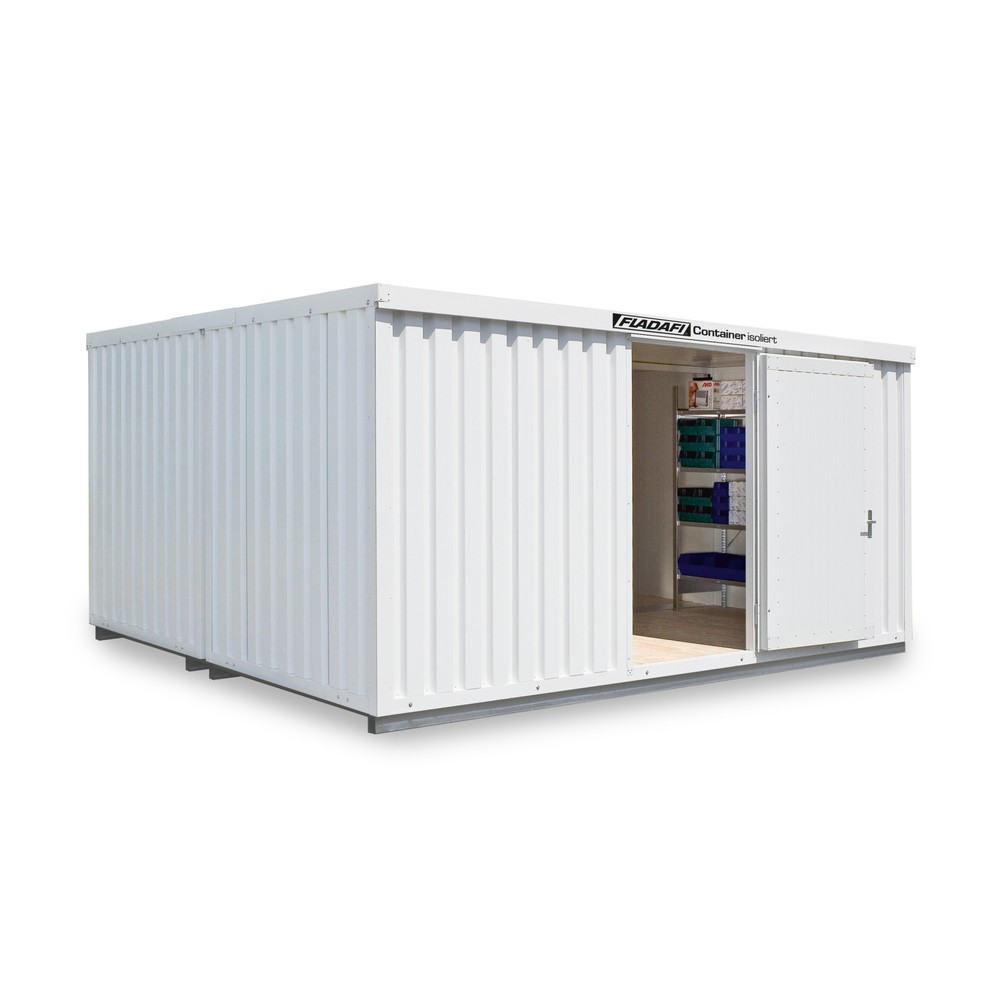 Produktabbildung: FLADAFI® Materialcontainer-Kombination 20m², isoliert, mit isoliertem Boden, Maße außen 5080x4340x2500 mm, Einzelflügeltür, mittig in Breitseite
