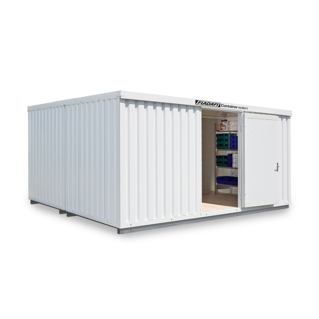 Produktabbildung: FLADAFI® Materialcontainer-Kombination, isoliert, 20 m², mit isoliertem Boden, HxBxT 2.500 x 5.080 x 4.340 mm, Einzelflügeltür, mittig im Modul