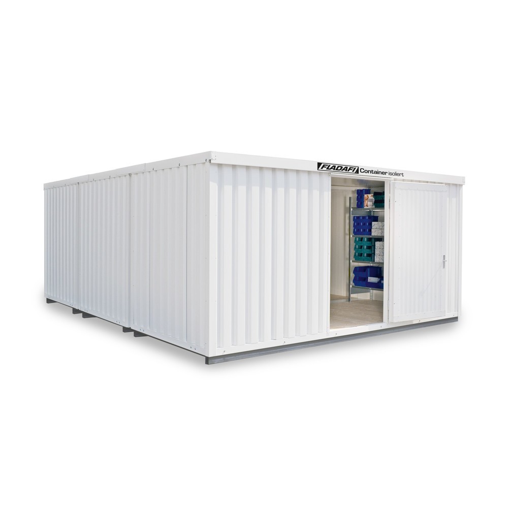 Produktabbildung: FLADAFI® Materialcontainer-Kombination 29m², isoliert, mit isoliertem Boden, Maße außen 5080x6520x2465 mm, Doppelflügeltür (asymmetrische Teilung), mittig in Stirnseite, Zusatztür