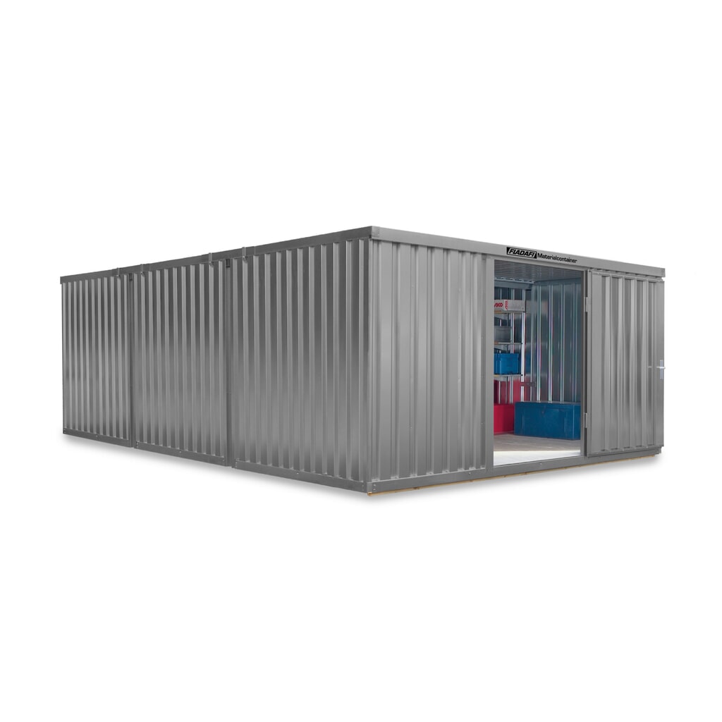 Produktabbildung: FLADAFI® Materialcontainer Kombination, lackiert, 3 Module, HxBxT 2.150 x 4.050 x 6.520 mm, vormontiert, Holzfußboden, lichtgrau