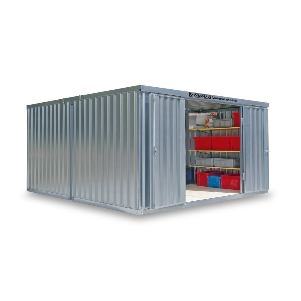 Produktabbildung Nr. 1: FLADAFI® Materialcontainer-Kombination 16m², zerlegt, ohne Boden, Maße außen 4050x4340x2115 mm, Einzelflügeltür, mittig im Modul