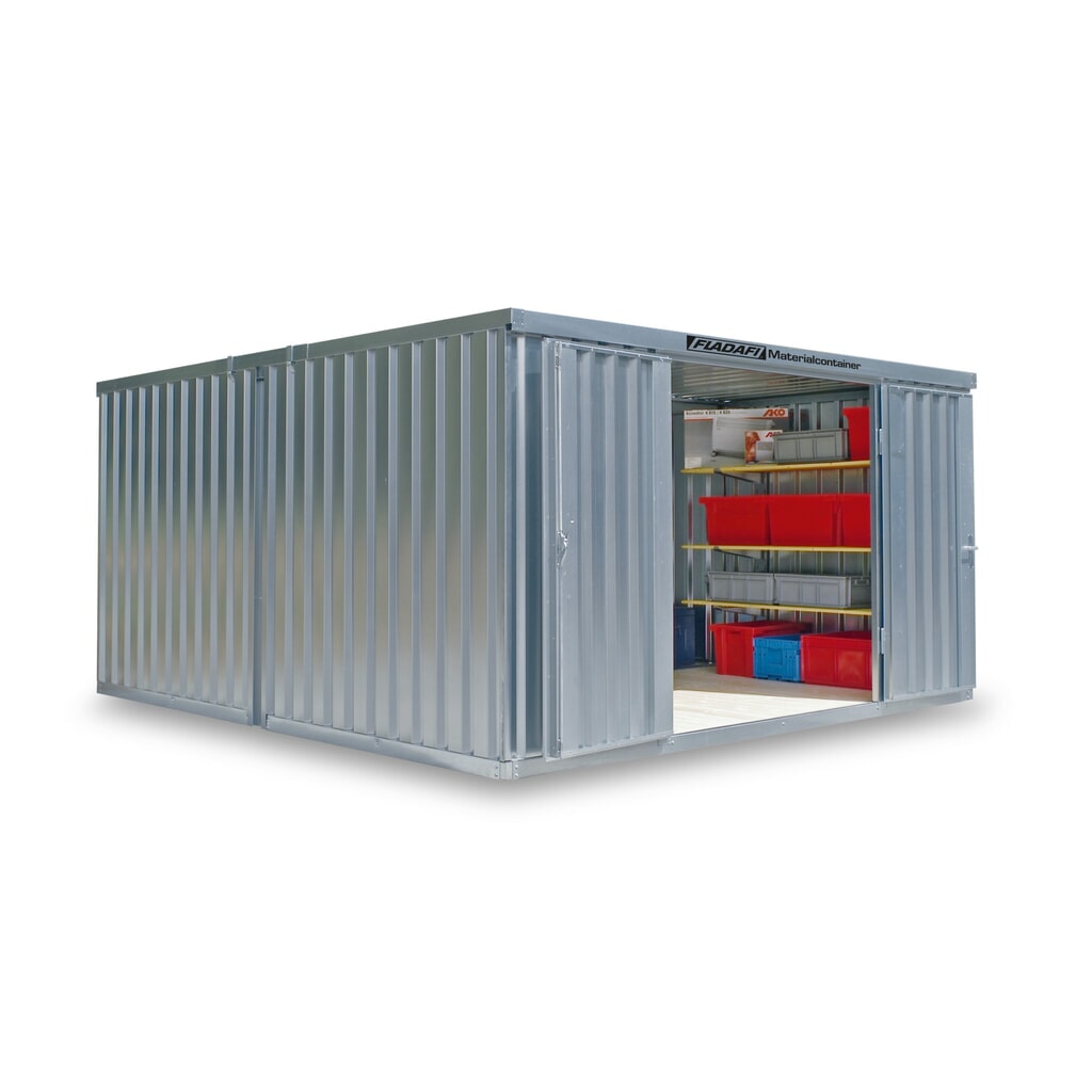 FLADAFI® Materialcontainer-Kombination, zerlegt, 12 m², ohne Boden, HxBxT 2.115 x 3.050 x 4.340 mm, Einzelflügeltür, mittig im Modul Produktabbildung: FLADAFI® Materialcontainer-Kombination, zerlegt, 12 m², ohne Boden, HxBxT 2.115 x 3.050 x 4.340 mm, Einzelflügeltür, mittig im Modul