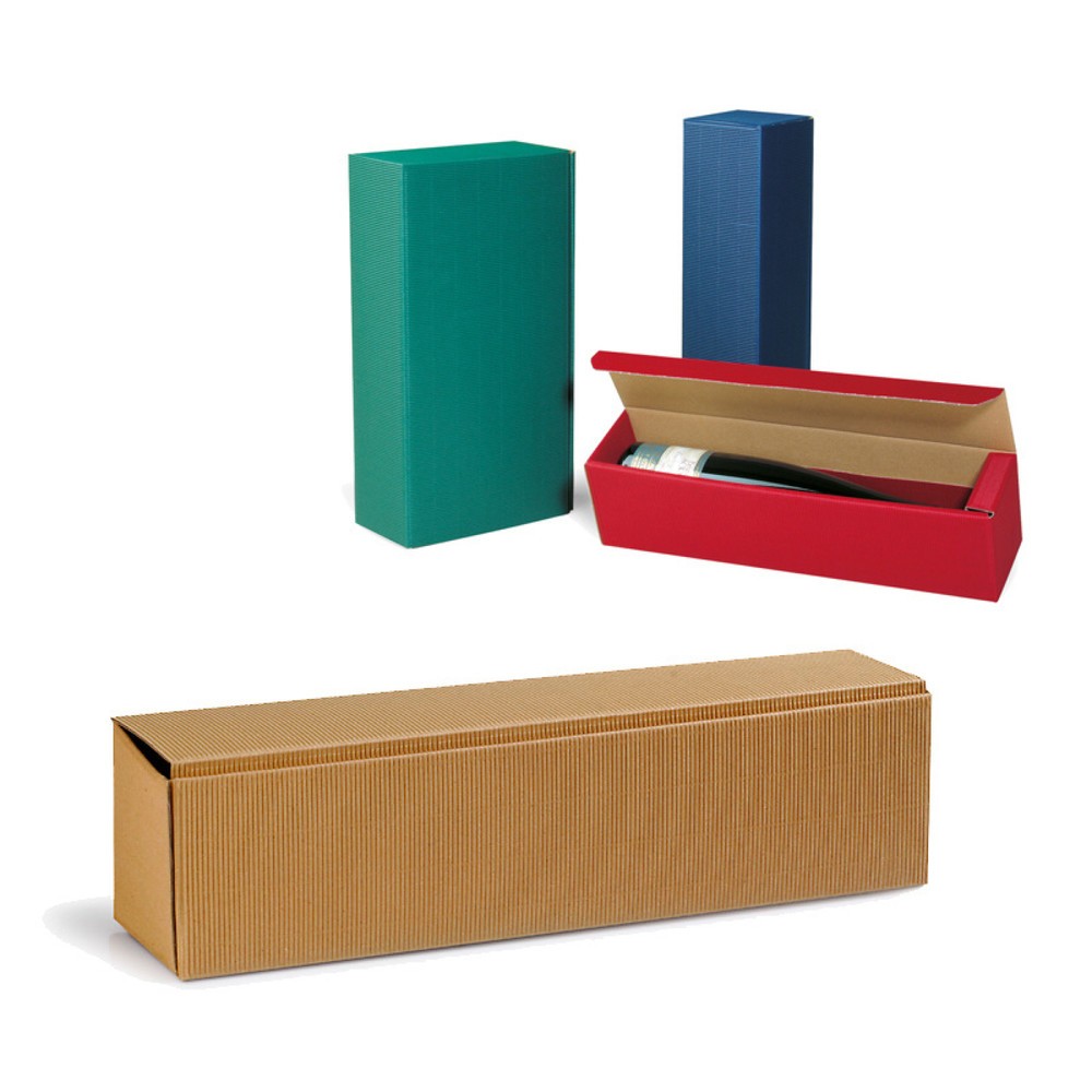 Produktabbildung: Flaschen-Präsentkarton 1er, 385 x 92 x 96 mm, natur, offene Welle