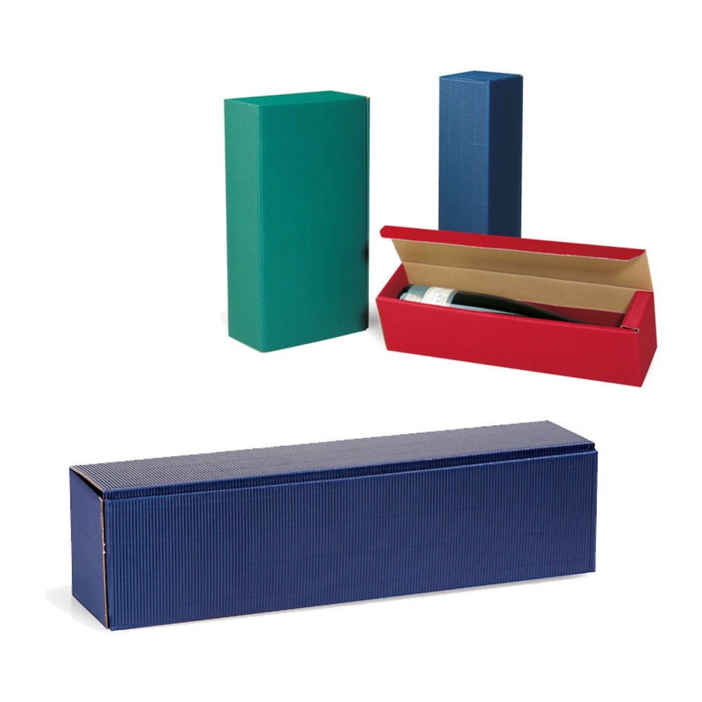 Produktabbildung: Flaschen-Präsentkarton 1er, 385 x 92 x 96 mm, saphirblau, offene Welle