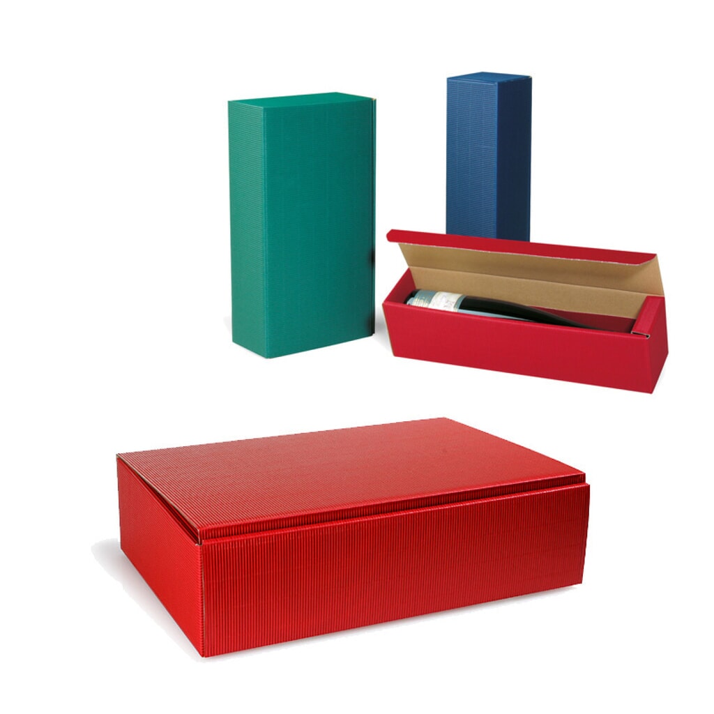 Produktabbildung: Flaschen-Präsentkarton 3er, 363 x 252 x 94 mm, bordeaux, offene Welle