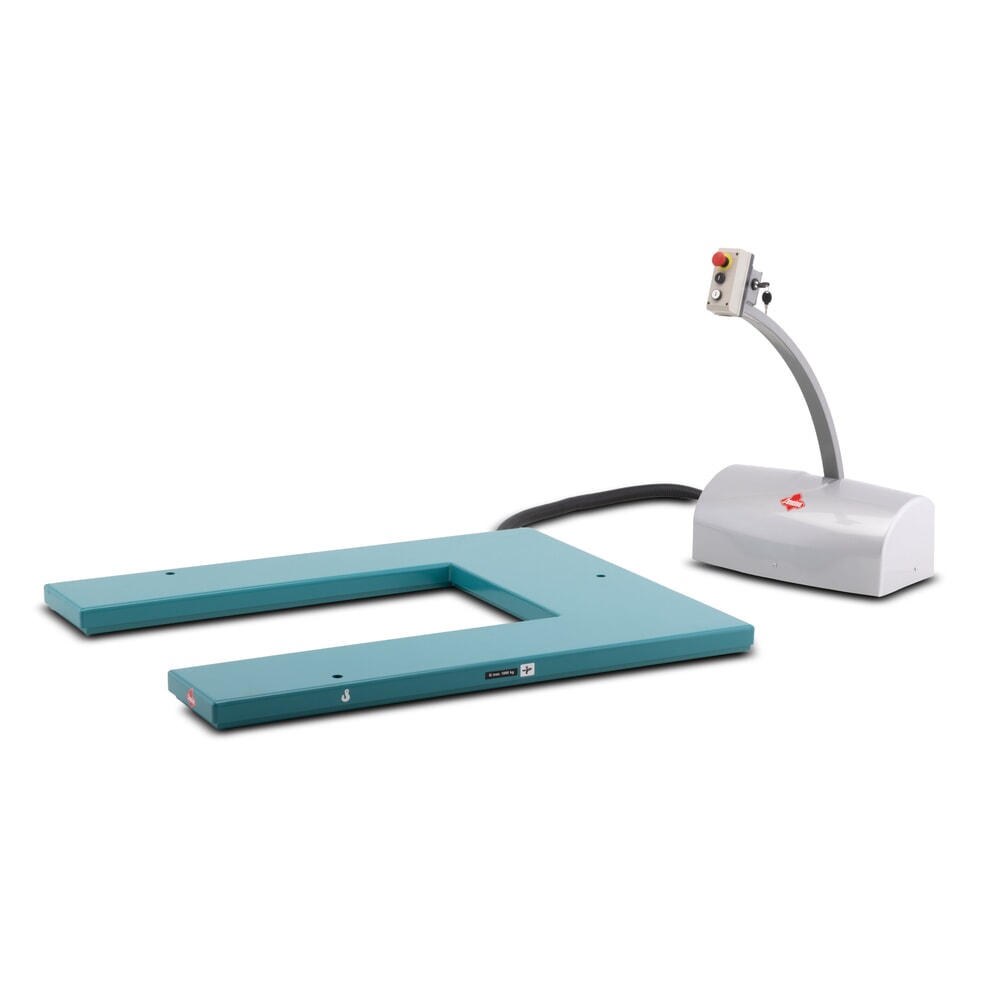 Product image: Ameise® flat scissor lift table, U-shaped, capacity 1,000 kg