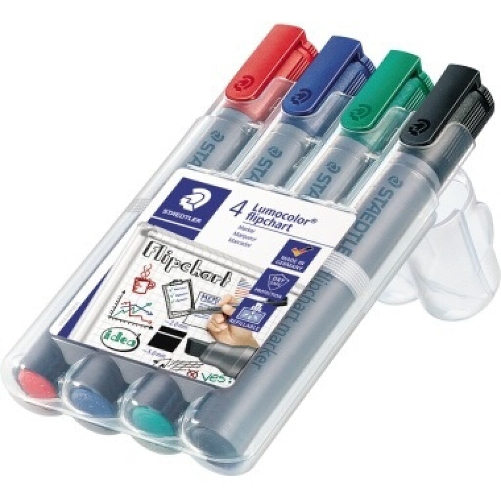STAEDTLER Flipchartmaker Lumocolor 356 B WP4 2-5mm sort. 4 St./Pack. Produktabbildung: STAEDTLER Flipchartmaker Lumocolor 356 B WP4 2-5mm sort. 4 St./Pack.