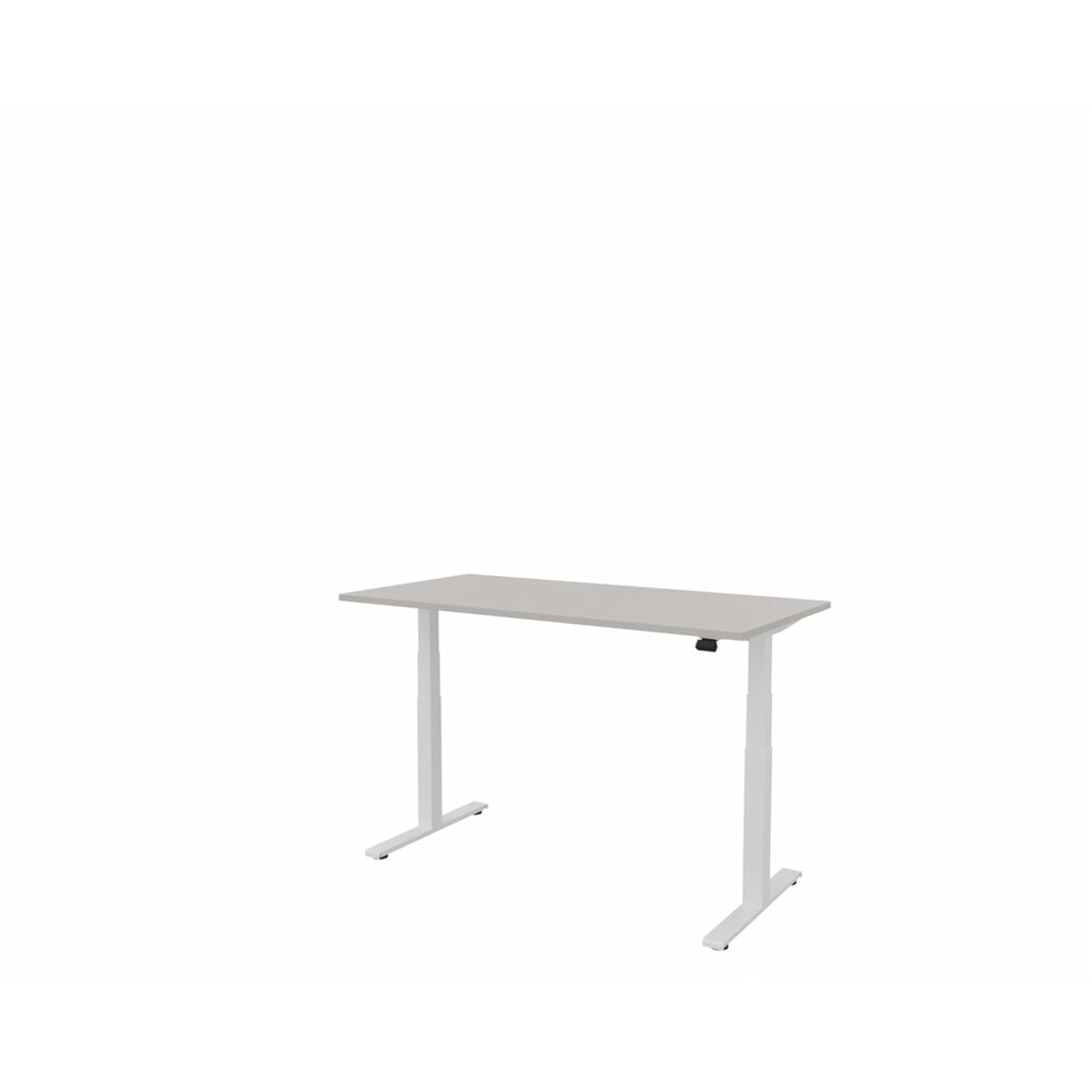 FM Büromöbel elektrisch höhenverstellbarer Schreibtisch fouraction, BxT 1.600 x 800 mm, ohne Memory-Schalter, lichtgrau, verkehrsweiß Produktabbildung: FM Büromöbel elektrisch höhenverstellbarer Schreibtisch fouraction, BxT 1.600 x 800 mm, ohne Memory-Schalter, lichtgrau, verkehrsweiß