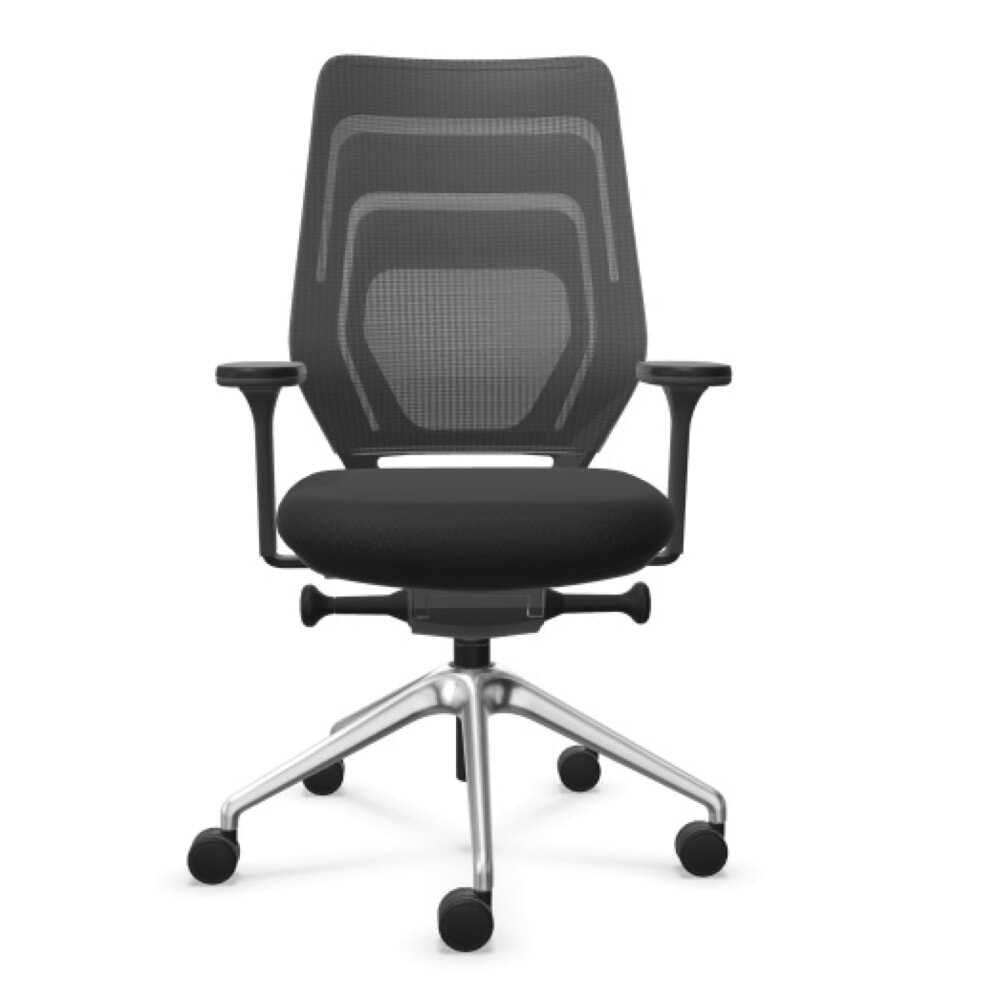 Produktabbildung: FM Büromöbel Schwerlast-Bürostuhl FM asiento, Synchronmechanik, 4D Armlehnen, Rückenlehne mit 3D-Strickgewebe, transparent bezogen, ohne Lordosenstütze, anthrazit