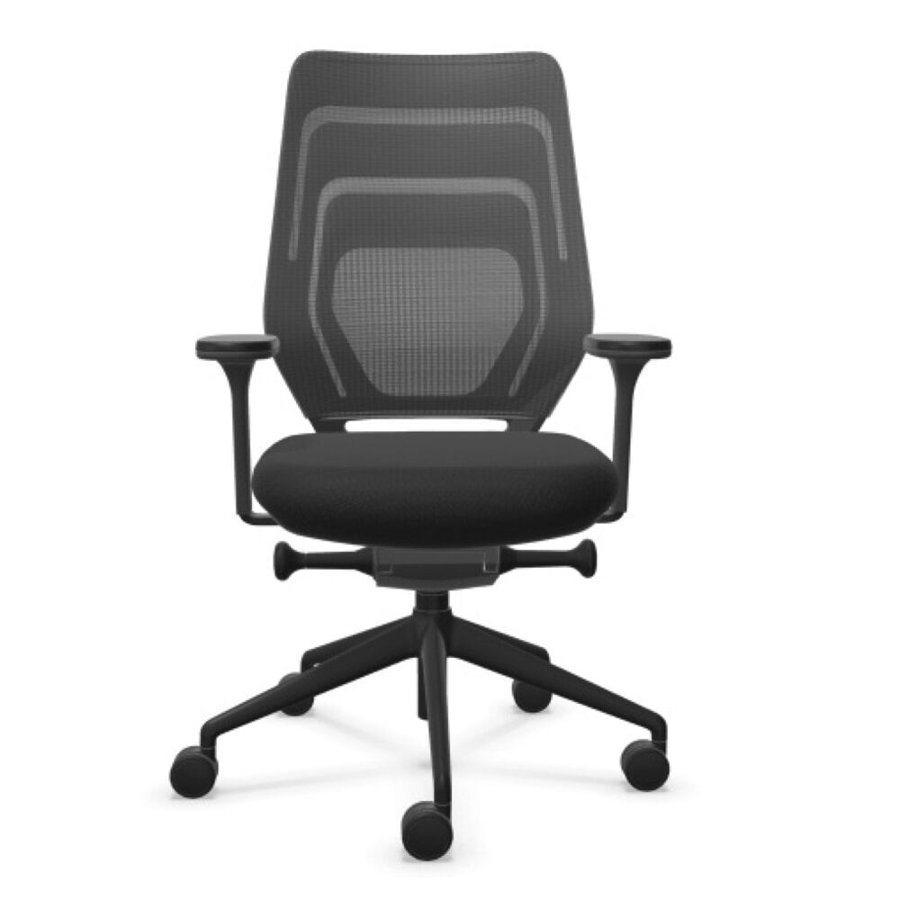 Produktabbildung: FM Büromöbel Schwerlast-Bürostuhl FM asiento, Synchronmechanik, 4D Armlehnen, Rückenlehne mit 3D-Strickgewebe, transparent bezogen, ohne Lordosenstütze, anthrazit