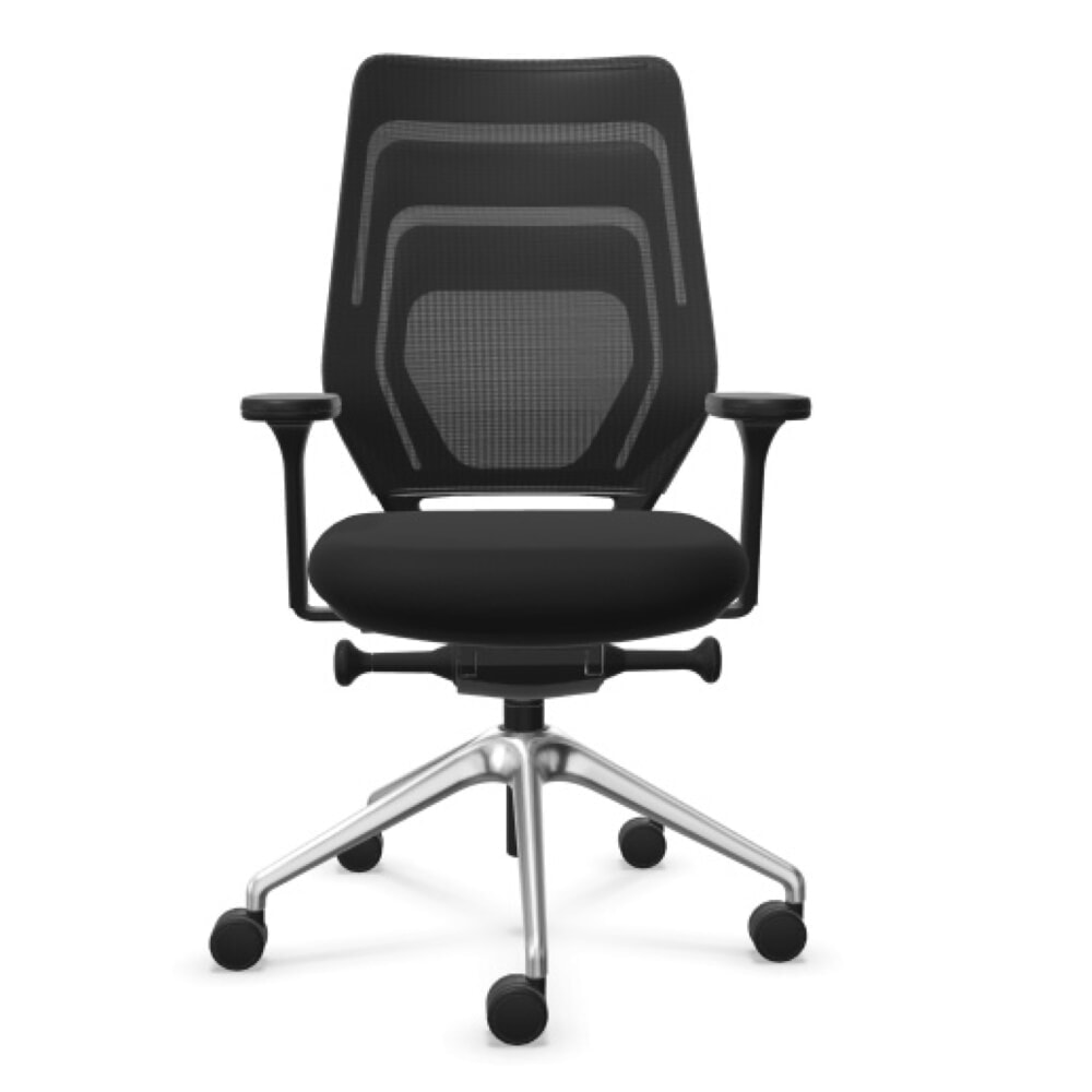 Produktabbildung: FM Büromöbel Schwerlast-Bürostuhl FM asiento, Synchronmechanik, 4D Armlehnen, 3D Sitzneigefunktion, Rückenlehne mit 3D-Strickgewebe, transparent bezogen, ohne Lordosenstütze, schwarz